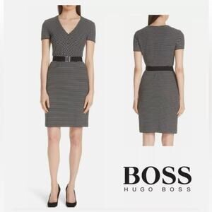 Hugo Boss Hedra Belted Dress Black White Sz 4-NWT